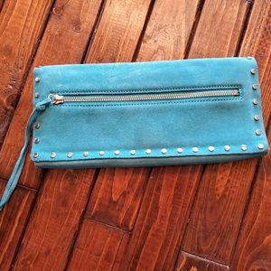 Bright turquoise leather clutch!